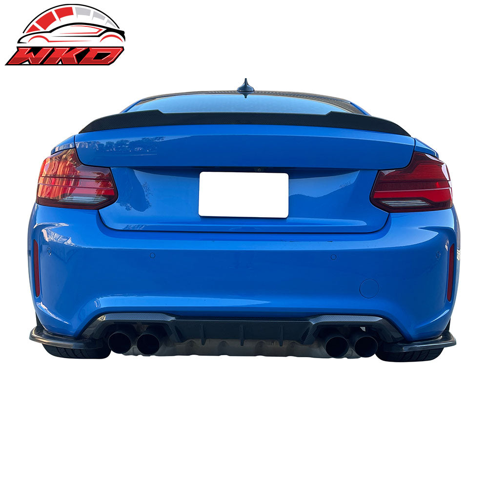 Fits 16-22 BMW F87 M2 Rear Bumper Lip Corner Aprons Unpainted Black PU - 2PCS