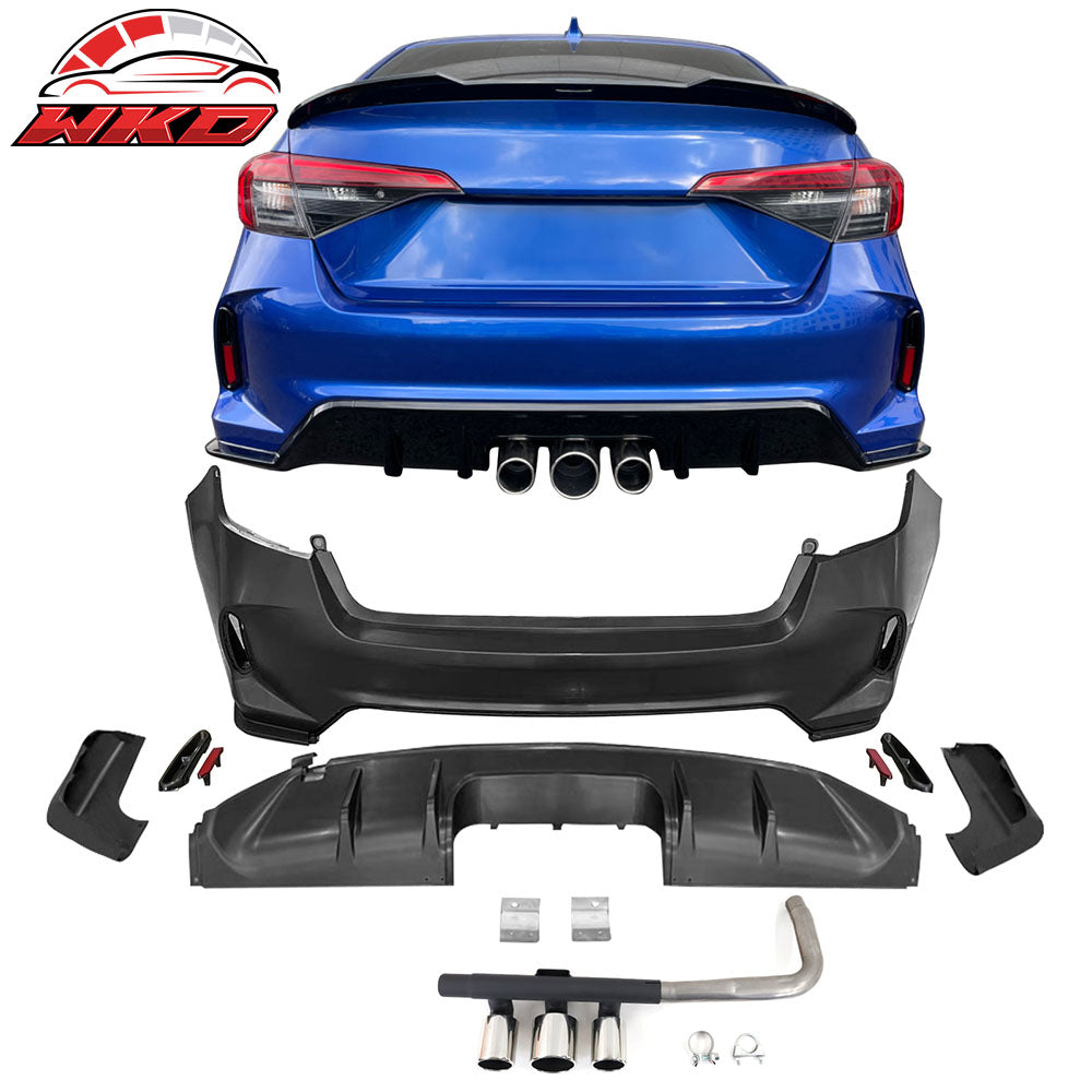 Fits 22-26 Honda Civic LX Sport Rear Bumper Type R Style +Diffuser +Exhaust Pipe