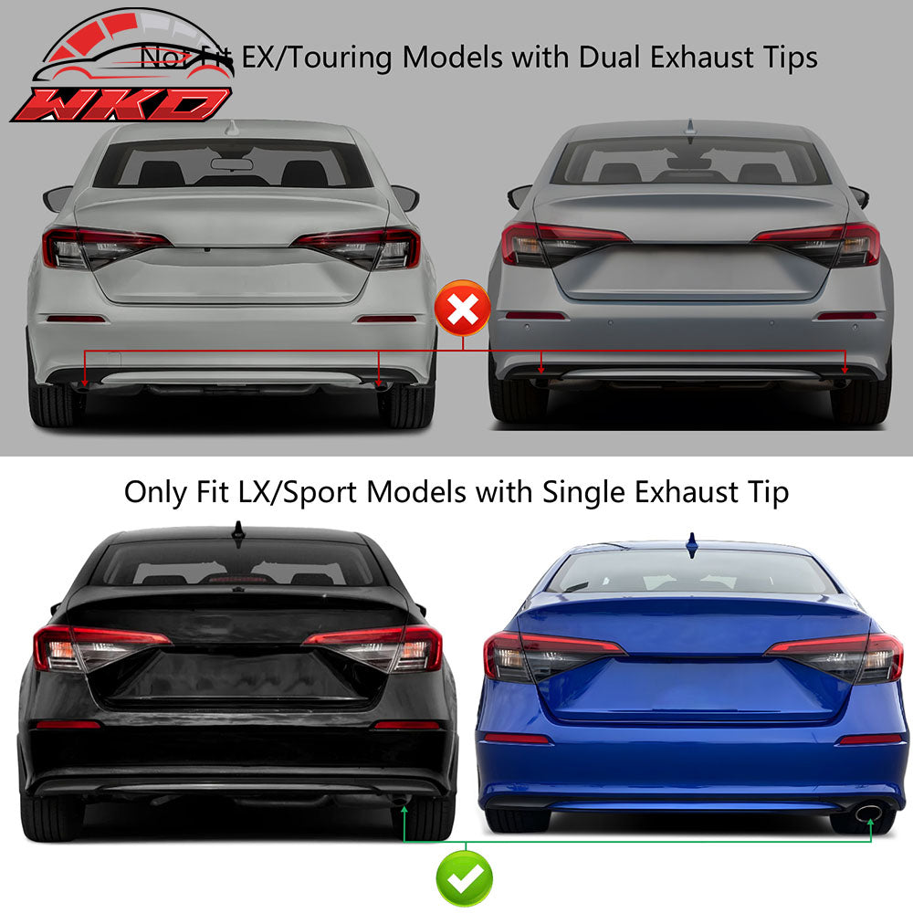 Fits 22-26 Honda Civic LX Sport Rear Bumper Type R Style +Diffuser +Exhaust Pipe