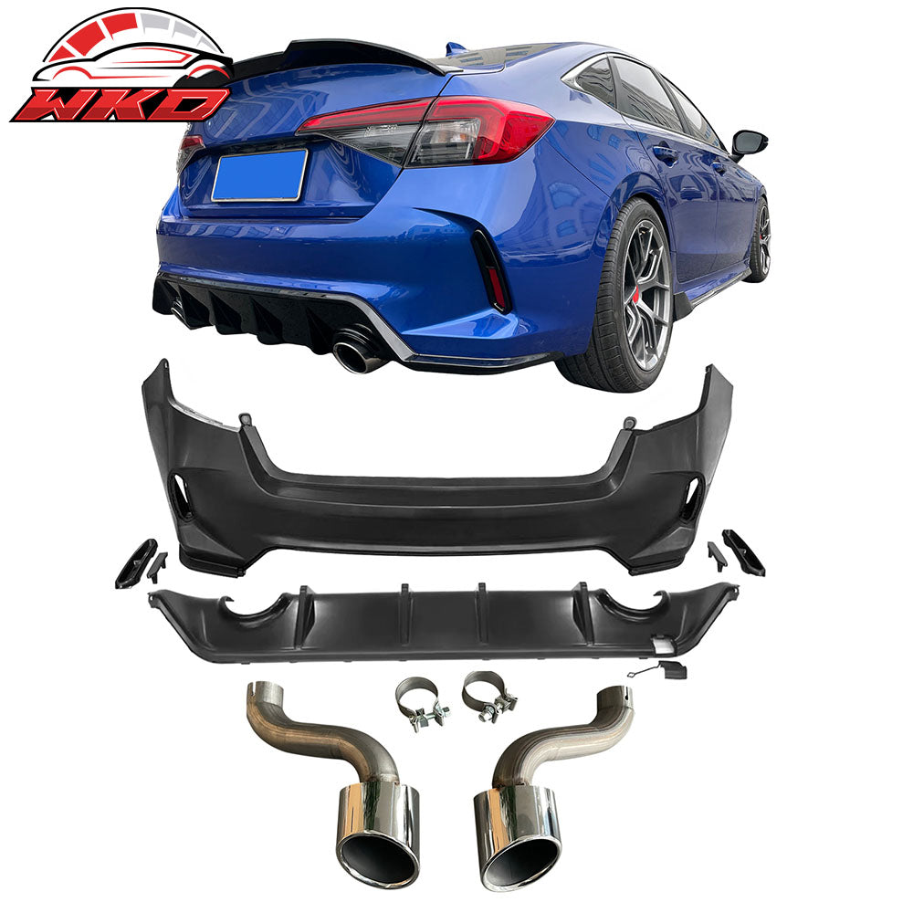 Fits 22-26 Civic Sedan Type R Style Rear Bumper Cover & Diffuser & Exhaust Pipe