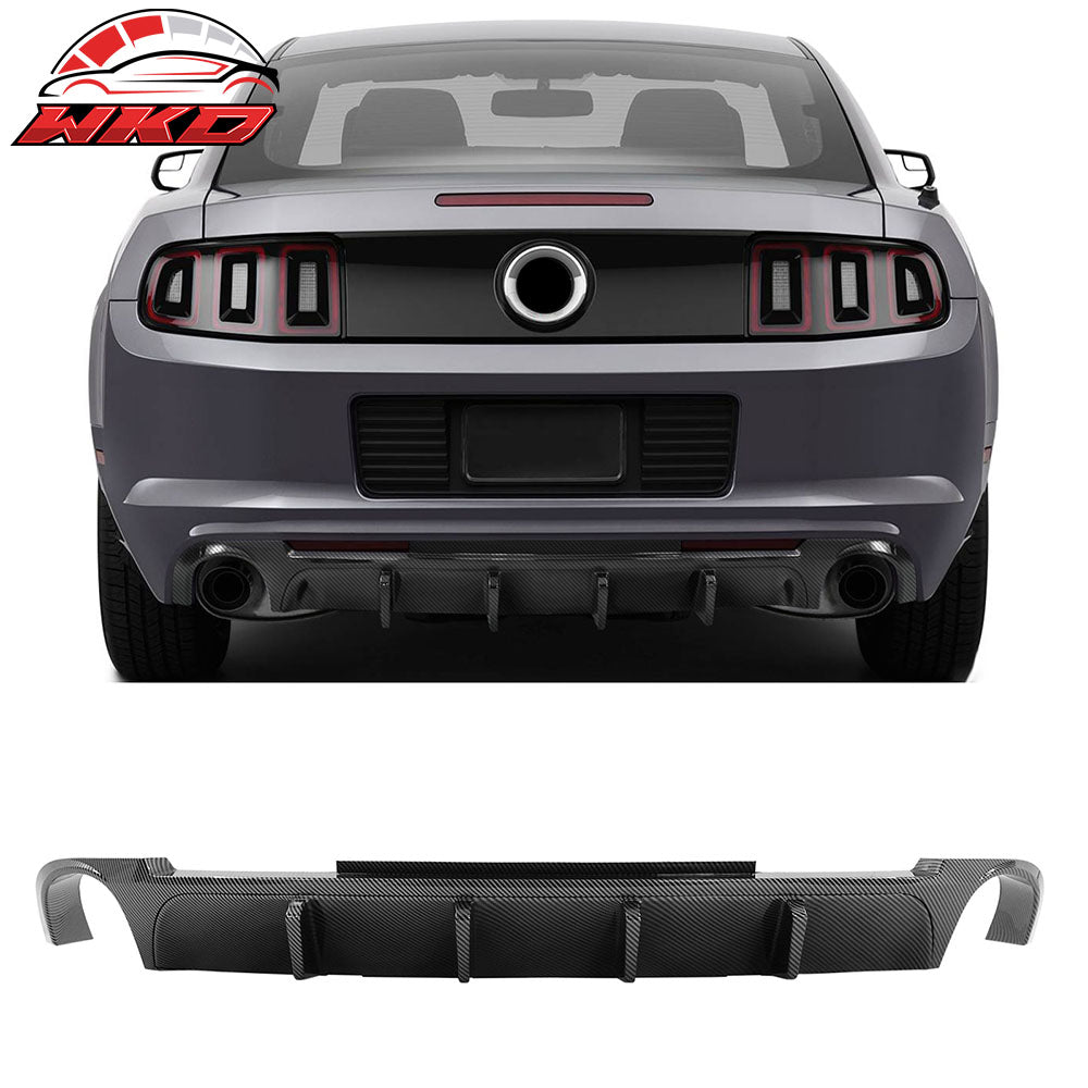 Fits 13-14 Ford Mustang V6 GT Carbon Fiber Print PP Rear Diffuser Lip W/ V2 Fin