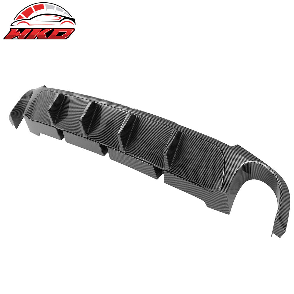 Fits 13-14 Ford Mustang V6 GT Carbon Fiber Print PP Rear Diffuser Lip W/ V2 Fin