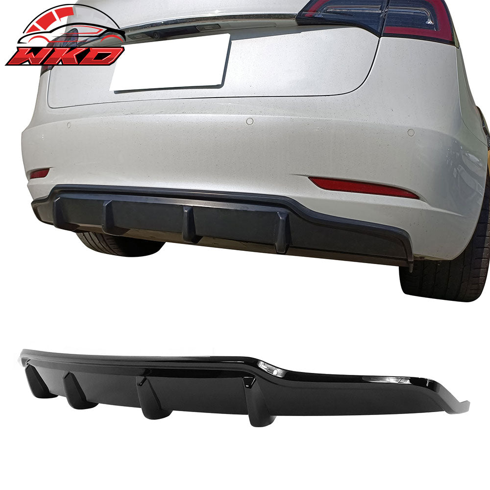 Fits 17-23 Tesla Model 3 Rear Bumper Lip Diffuser V Style Spoiler #PBSB Black