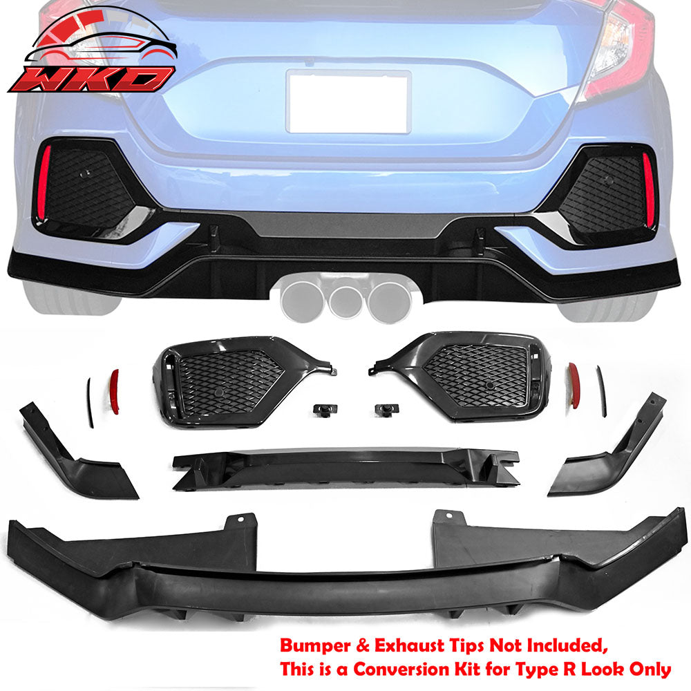 Fits 17-21 Honda Civic Hatchback Type R Rear Bumper Garnish Conversion Kit - PP