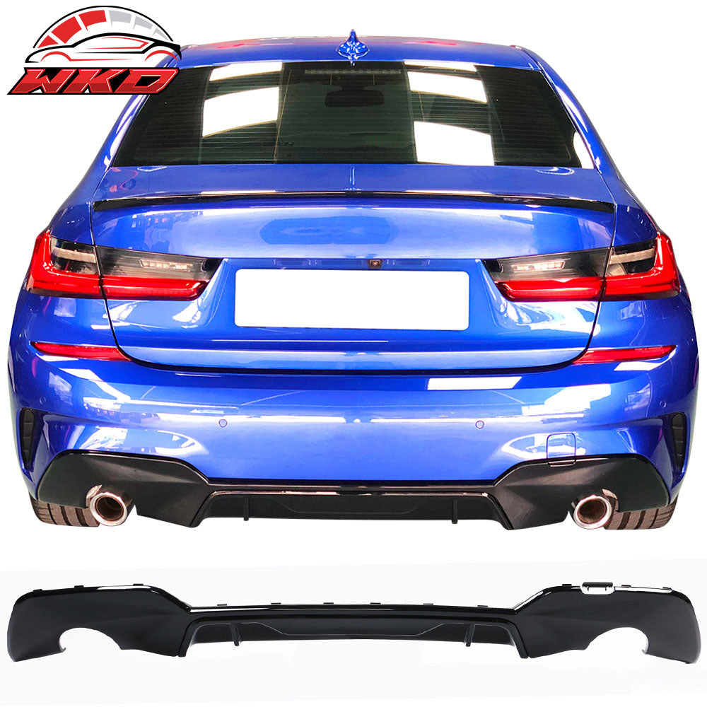 Fits 19-22 BMW 330i M Sport Dual Single Exhaust Rear Lip Diffuser Gloss Black PP