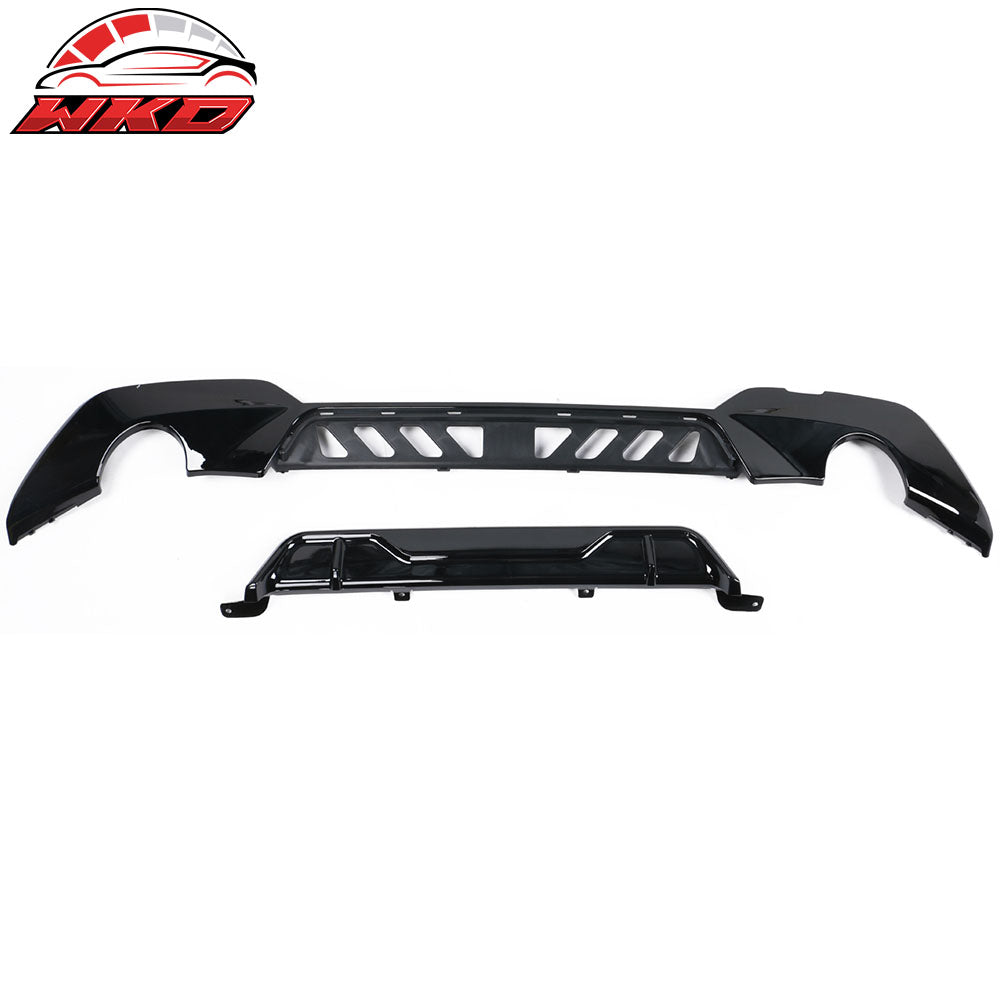 Fits 19-22 BMW 330i M Sport Dual Single Exhaust Rear Lip Diffuser Gloss Black PP