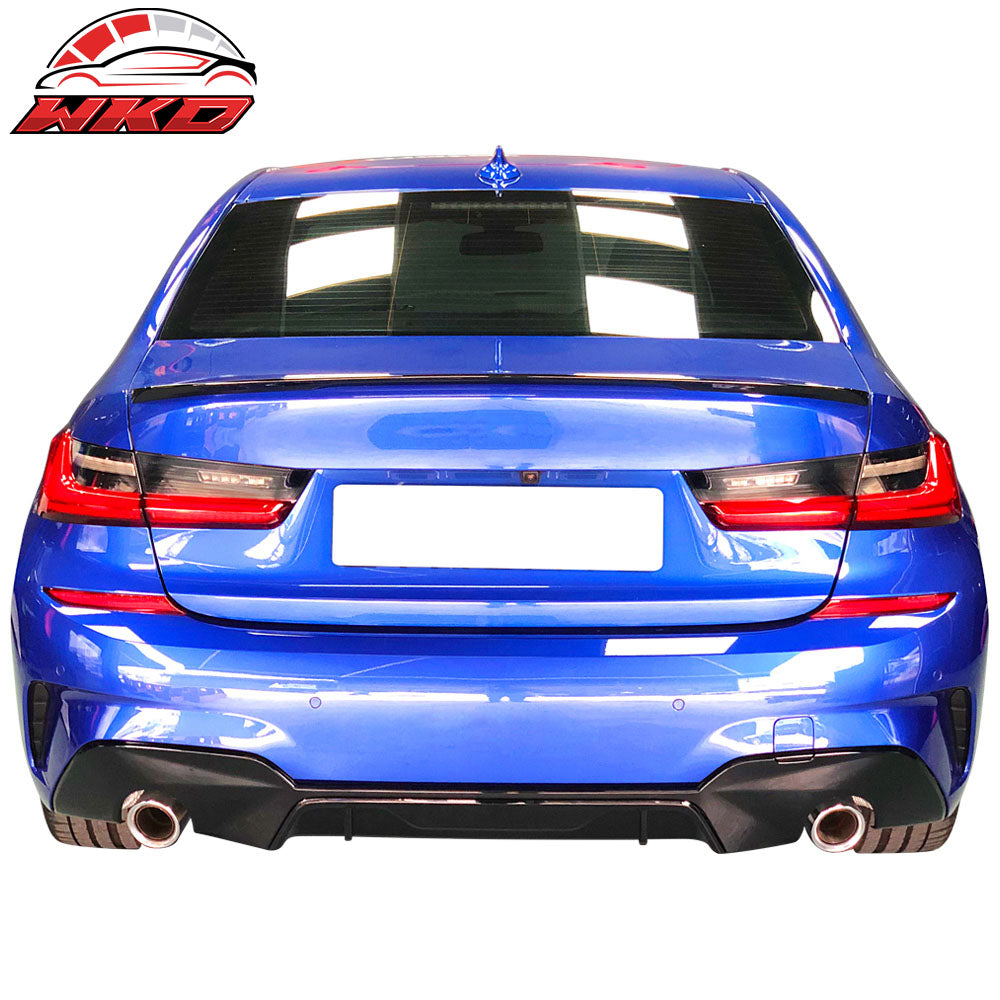 Fits 19-22 BMW 330i M Sport Dual Single Exhaust Rear Lip Diffuser Gloss Black PP