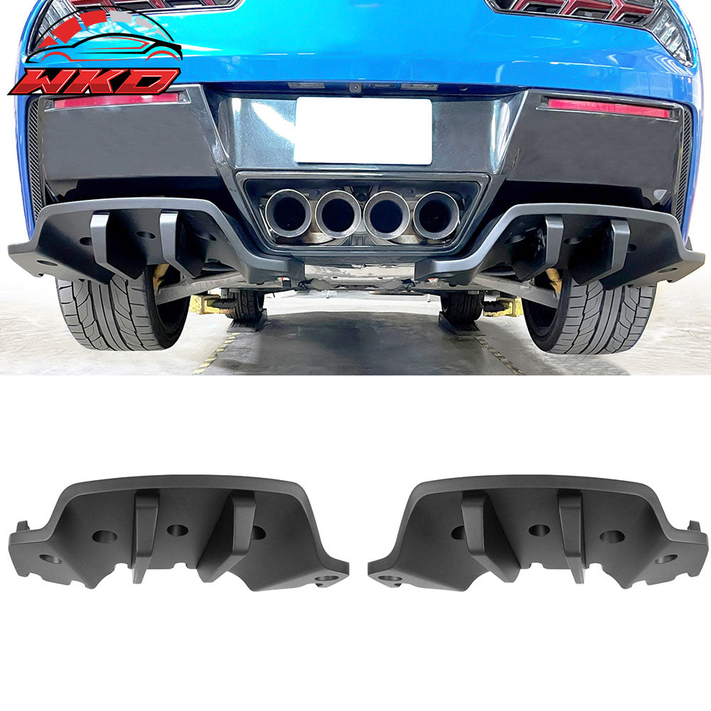 Fits 14-19 Chevy Corvette C7 Stingray 2PCS Rear Bumper Diffuser Primer Black ABS