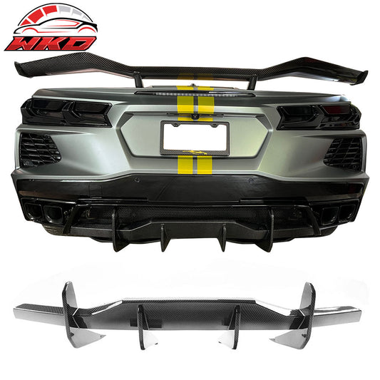 Wholesale 20-25 Chevy Corvette C8 Rear Bumper Diffuser Fin Lip Carbon Fiber Print ABS