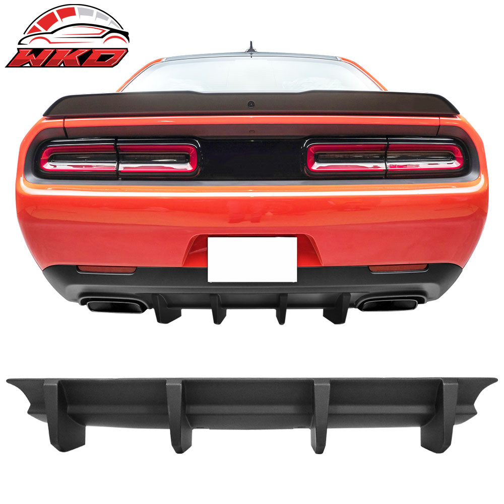 Fits 15-23 Dodge Challenger Rear Bumper Lip Diffuser 4 Shark Fin Spoiler Wing
