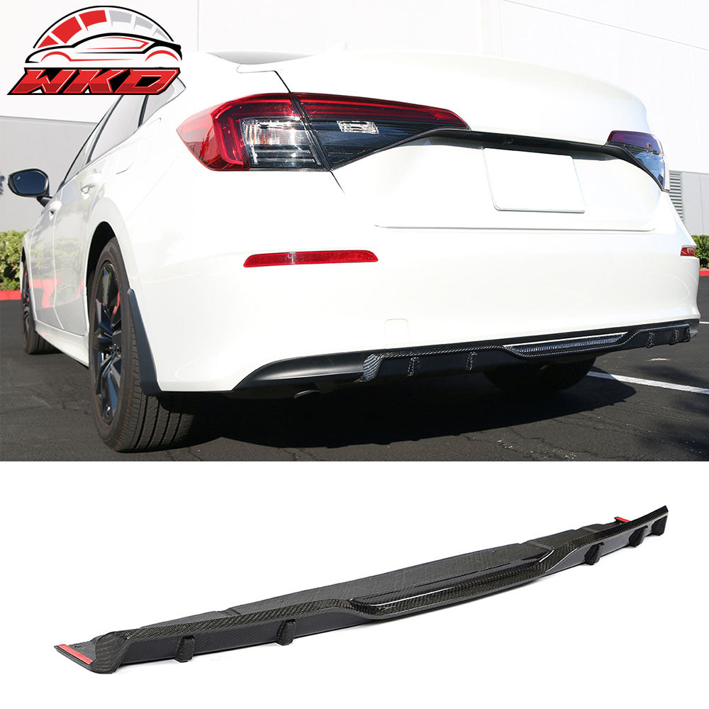 Fits 22-26 Honda Civic Sedan HPD Style Carbon Fiber Rear Bumper Lip Diffuser Fin