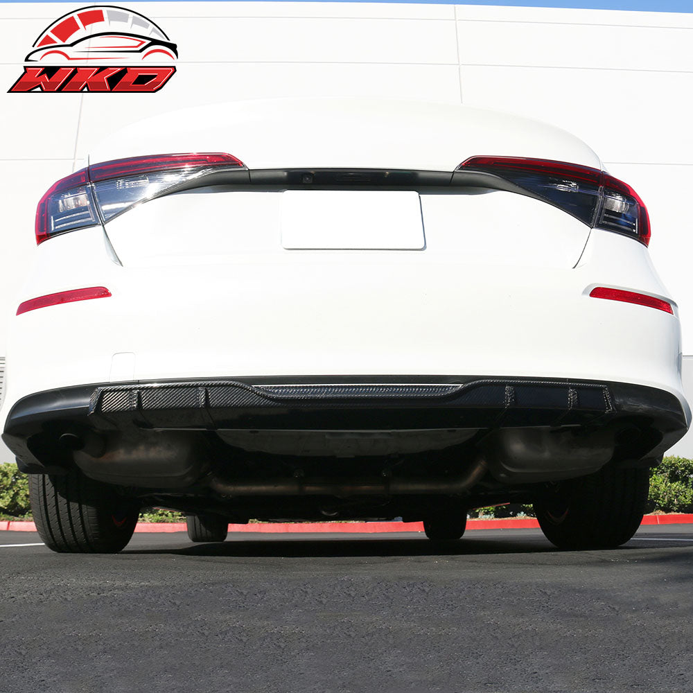 Fits 22-26 Honda Civic Sedan HPD Style Carbon Fiber Rear Bumper Lip Diffuser Fin