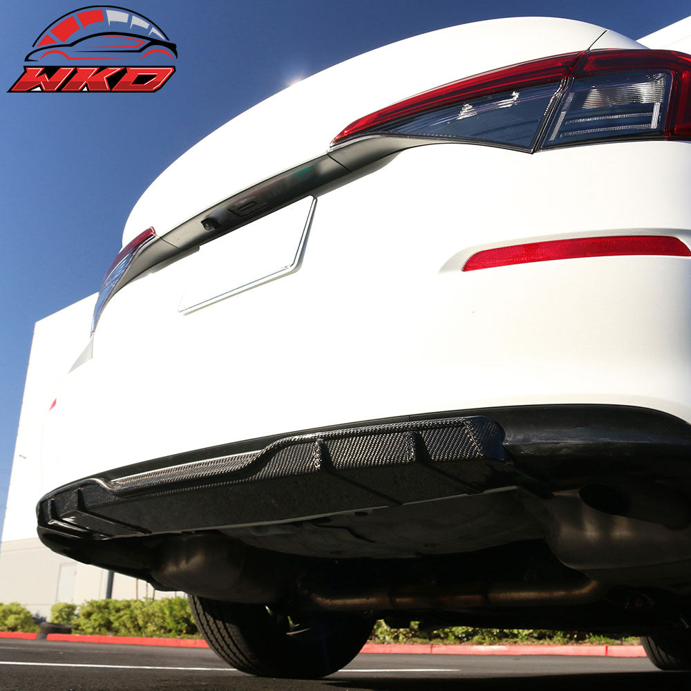 Fits 22-26 Honda Civic Sedan HPD Style Carbon Fiber Rear Bumper Lip Diffuser Fin