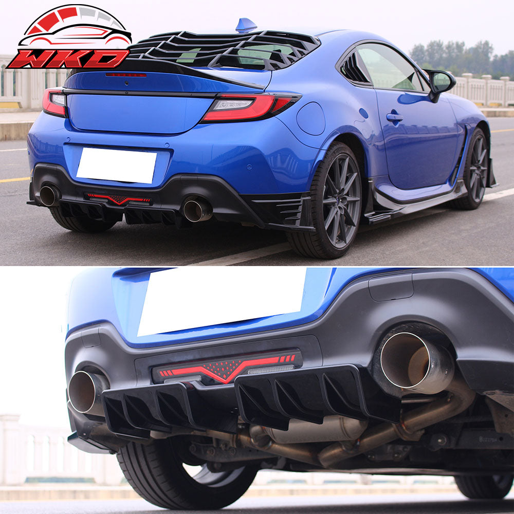 Fits 22-26 Toyota GR86/Subaru BRZ JDM Style Gloss Black PP 2PC Rear Diffuser Fin