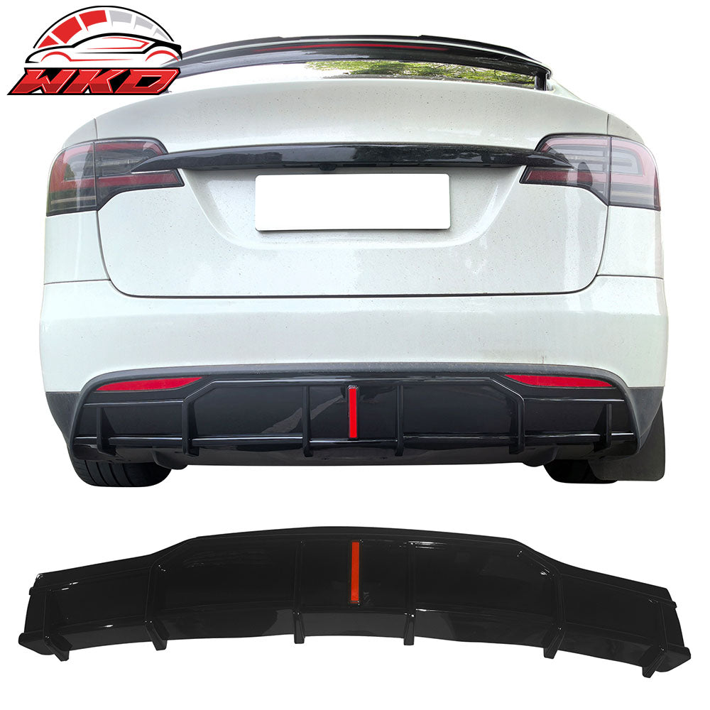 Fits 22-25 Tesla Model X IKON Style Rear Bumper Lip Diffuser W/LED Gloss Black