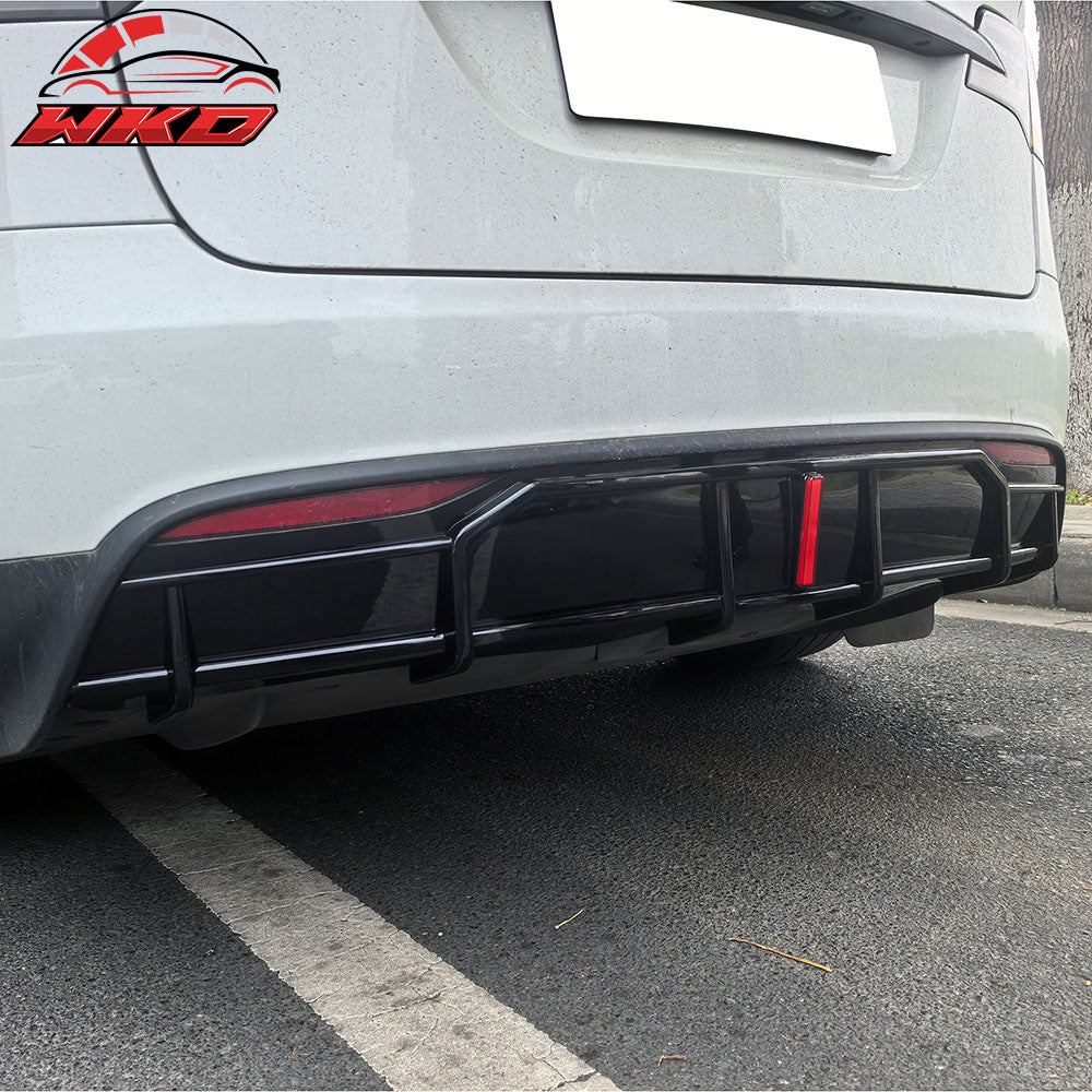Fits 22-25 Tesla Model X IKON Style Rear Bumper Lip Diffuser W/LED Gloss Black