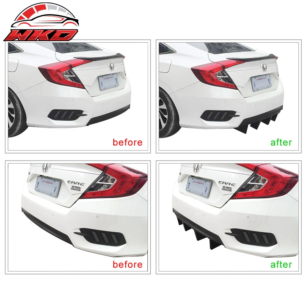 Universal 4PCS Rear Bumper Lip Lower Diffuser Shark Fins Unpainted Black ABS