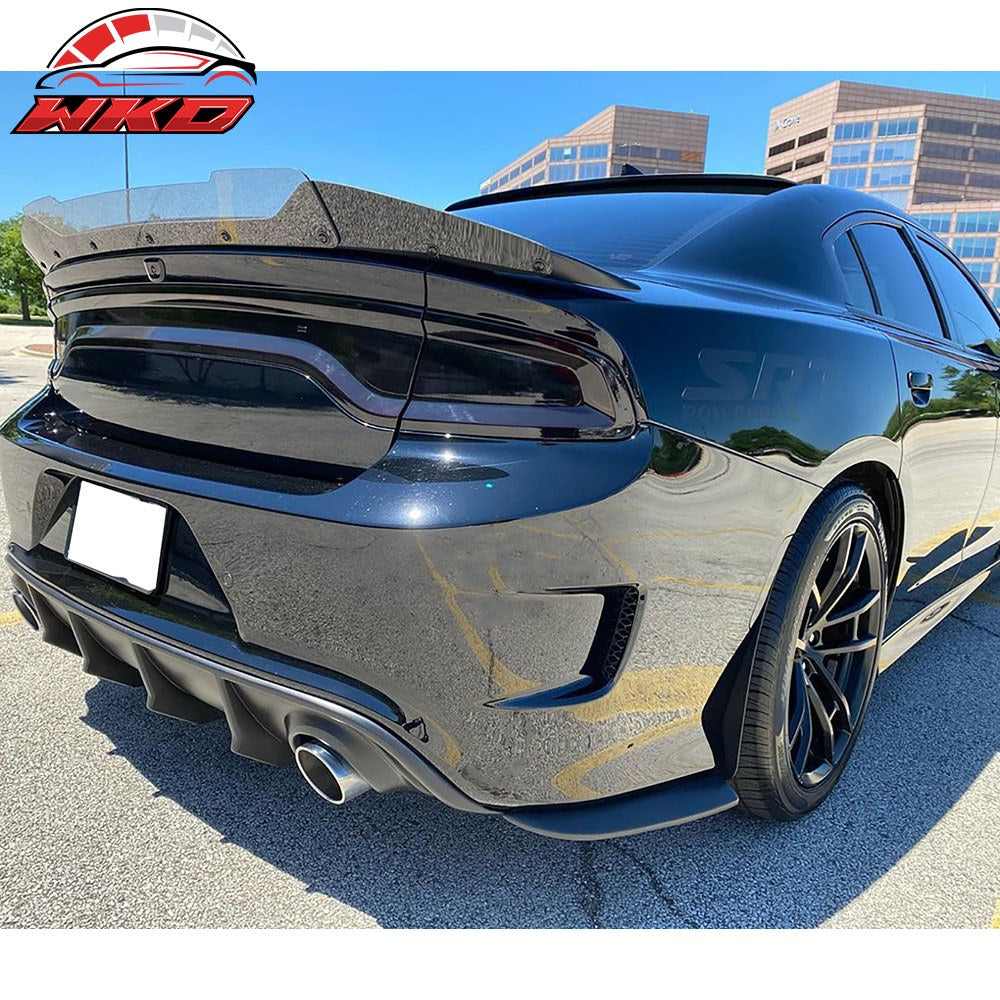 Fits 15-23 Dodge Charger Rear Bumper Lip Diffuser Side Apron Spat PP Matte Black
