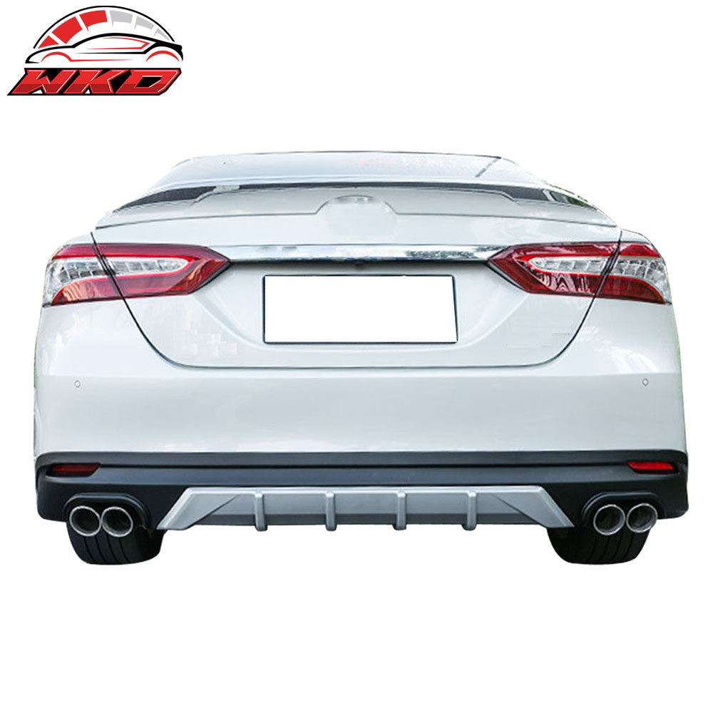 Fits 18-24 Toyota Camry Rear Bumper Lip Diffuser Unpainted Black & Silver PP