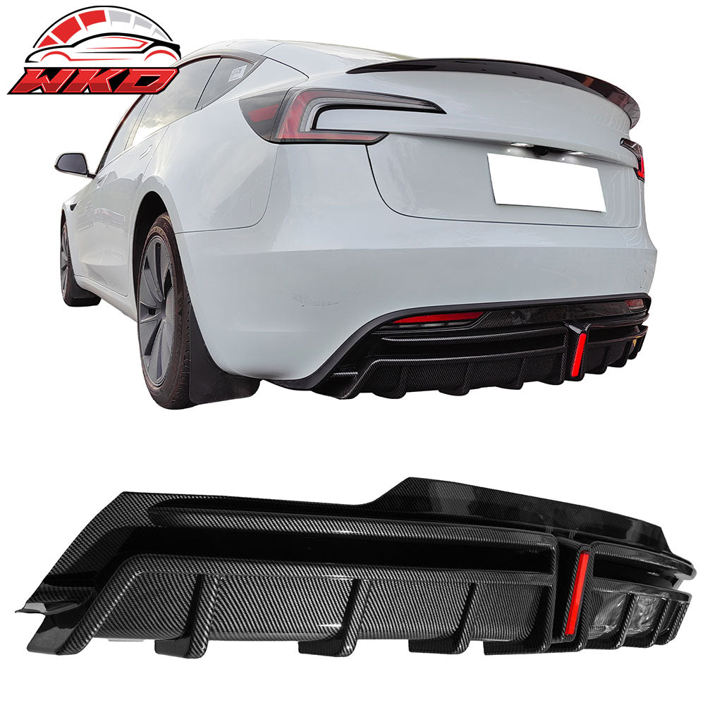 Wholesale 24-25 Tesla Model 3 Highland Rear Bumper Diffuser Carbon Fiber Print LED Lip