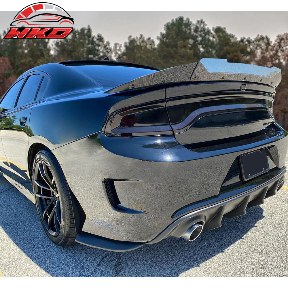 Fits 15-23 Dodge Charger SRT Rear Bumper Diffuser & 2PC Side Aprons Matte Black