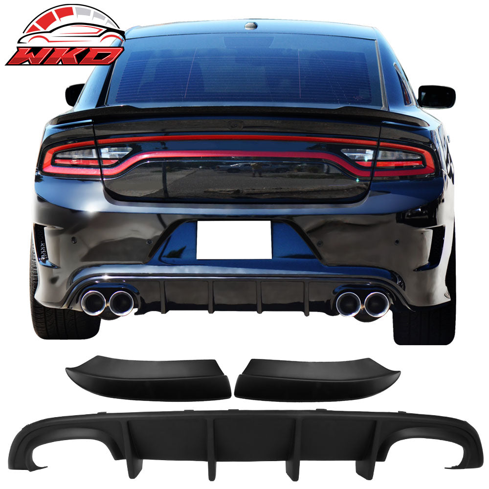 Fits 15-23 Dodge Charger Quad Exhaust Rear Diffuser + Side Aprons Unpainted PP