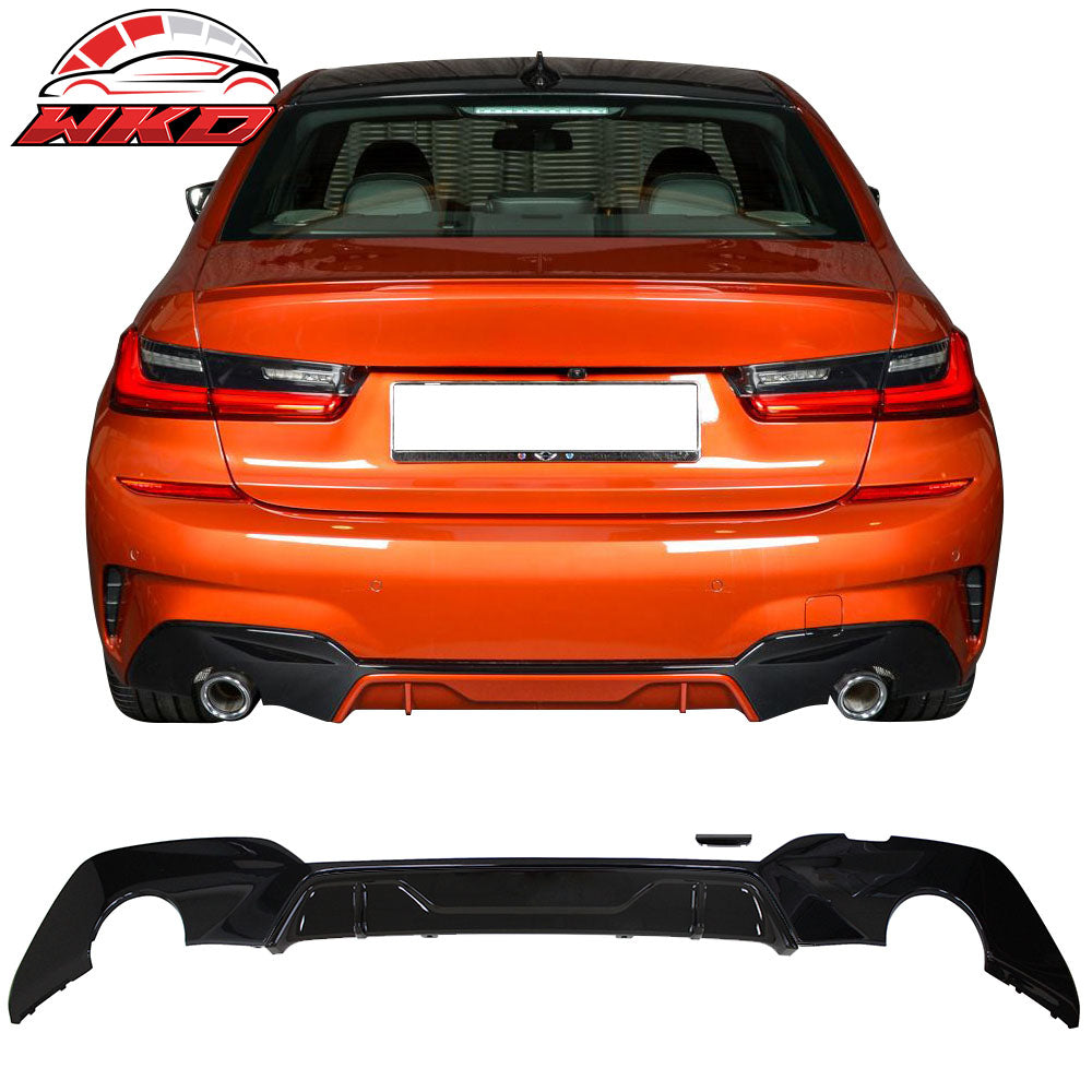 Fits 19-22 BMW G20 330i M Sport MP Style 2PCS Rear Bumper Diffuser Gloss Black