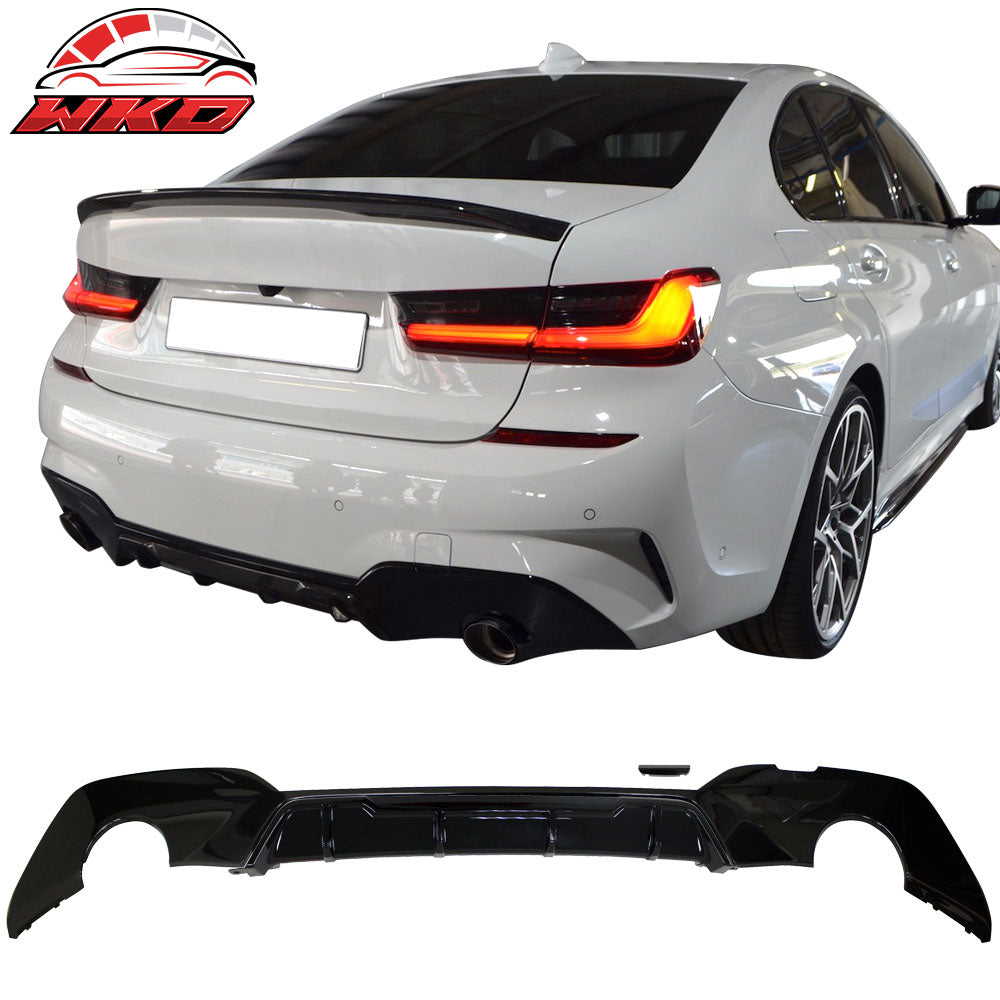 Fits 19-22 BMW G20 Rear Bumper Lip Diffuser W/ Round Tip 4 Blade Gloss Black