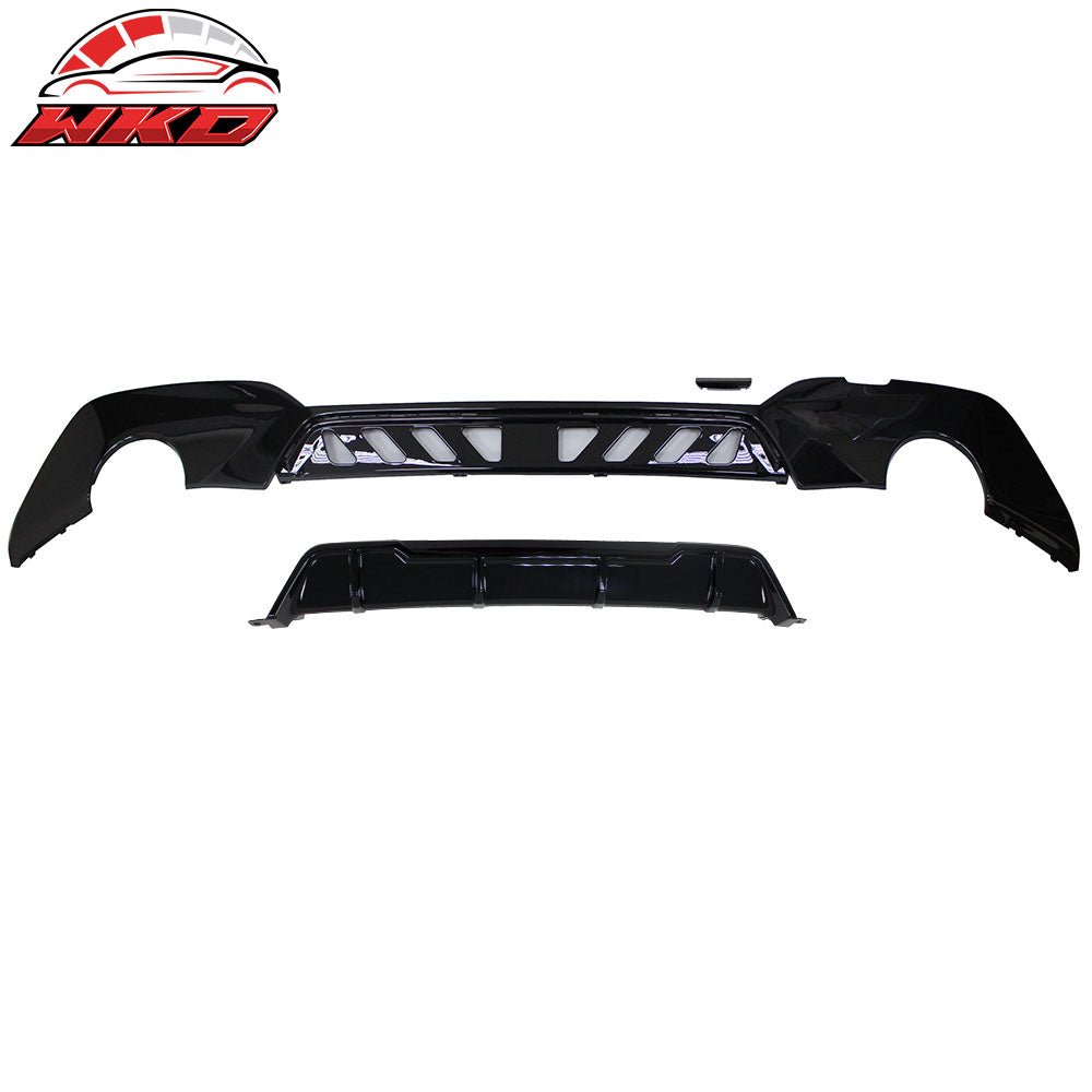 Fits 19-22 BMW G20 Rear Bumper Lip Diffuser W/ Round Tip 4 Blade Gloss Black