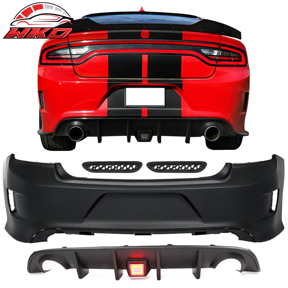 Fits 15-23 Dodge Charger PP Rear Bumper Diffuser Lip w/ Smoke Brake Light