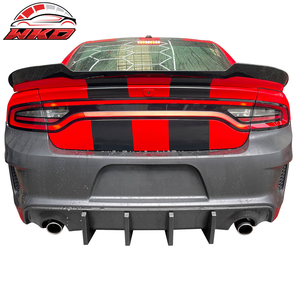 Fits 15-23 Charger Rear Bumper Conversion w/ Carbon Fiber Print Rear Diffuser PP