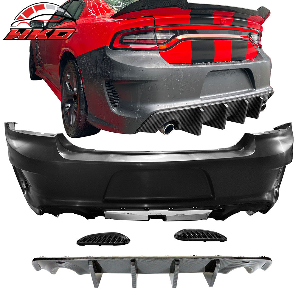 Fits 15-23 Charger Rear Bumper Conversion w/ Carbon Fiber Print Rear Diffuser PP
