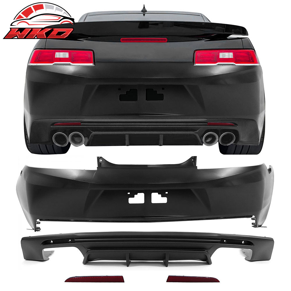 Fits 14-15 Chevy Camaro 6th ZL1 Style Rear Bumper + Quad Diffuser w/ Reflectors