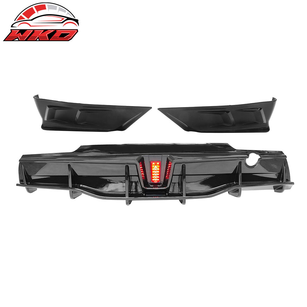2020-24 Tesla Model Y IKON Gloss Black Rear LED Diffuser Lip W/ Corner Aprons | Wholesale