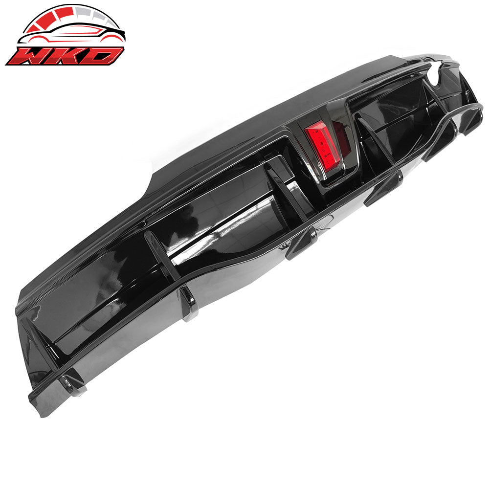 Fits 20-24 Tesla Model Y IKON Gloss Black Rear LED Diffuser Lip W/ Corner Aprons