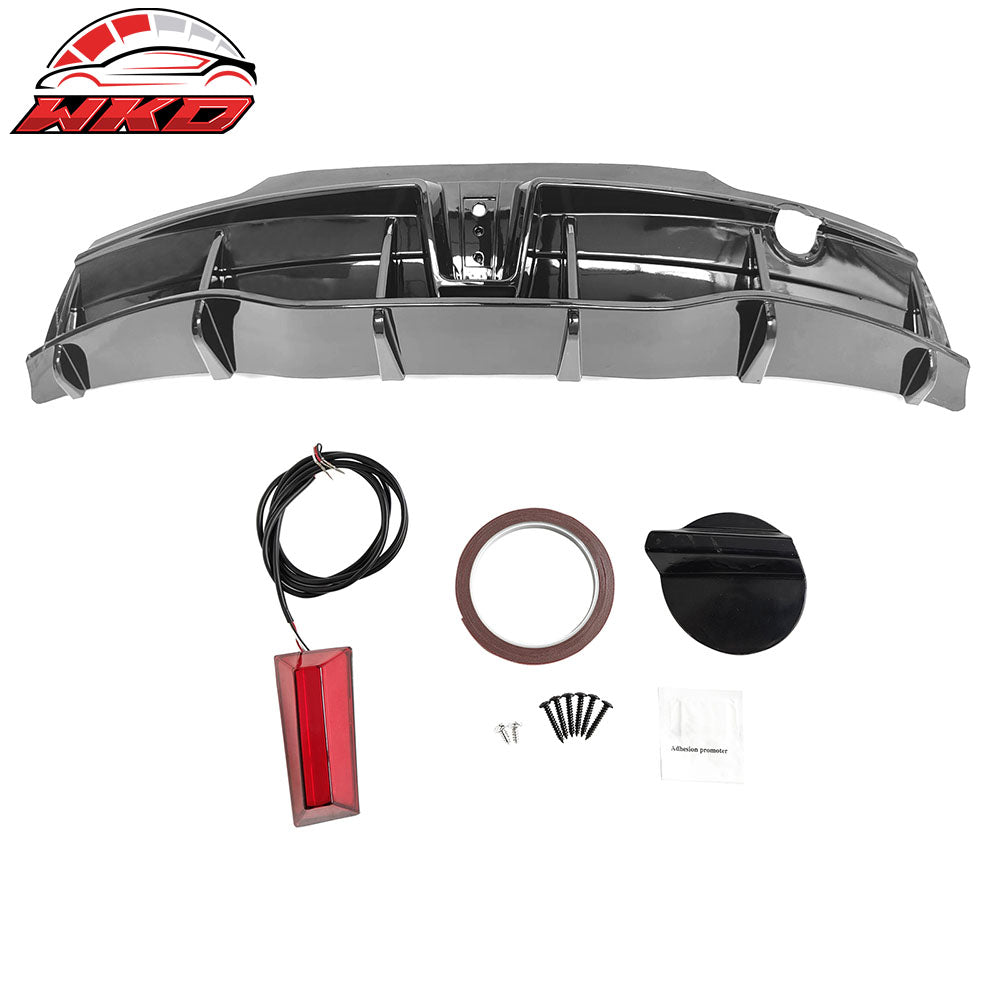 Fits 20-24 Tesla Model Y IKON Gloss Black Rear LED Diffuser Lip W/ Corner Aprons