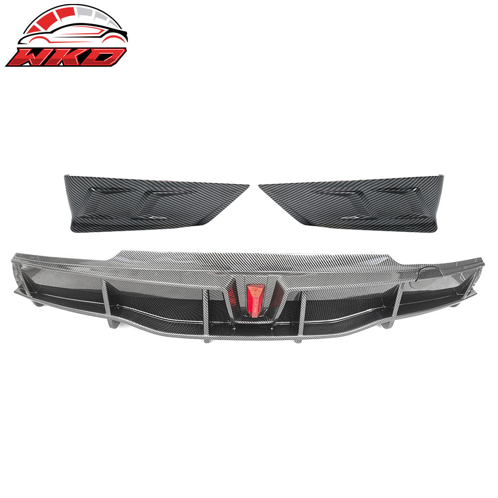 For 20-24 Tesla Y IKON Carbon Fiber Print Rear LED Diffuser Lip W/ Corner Aprons | Wholesale