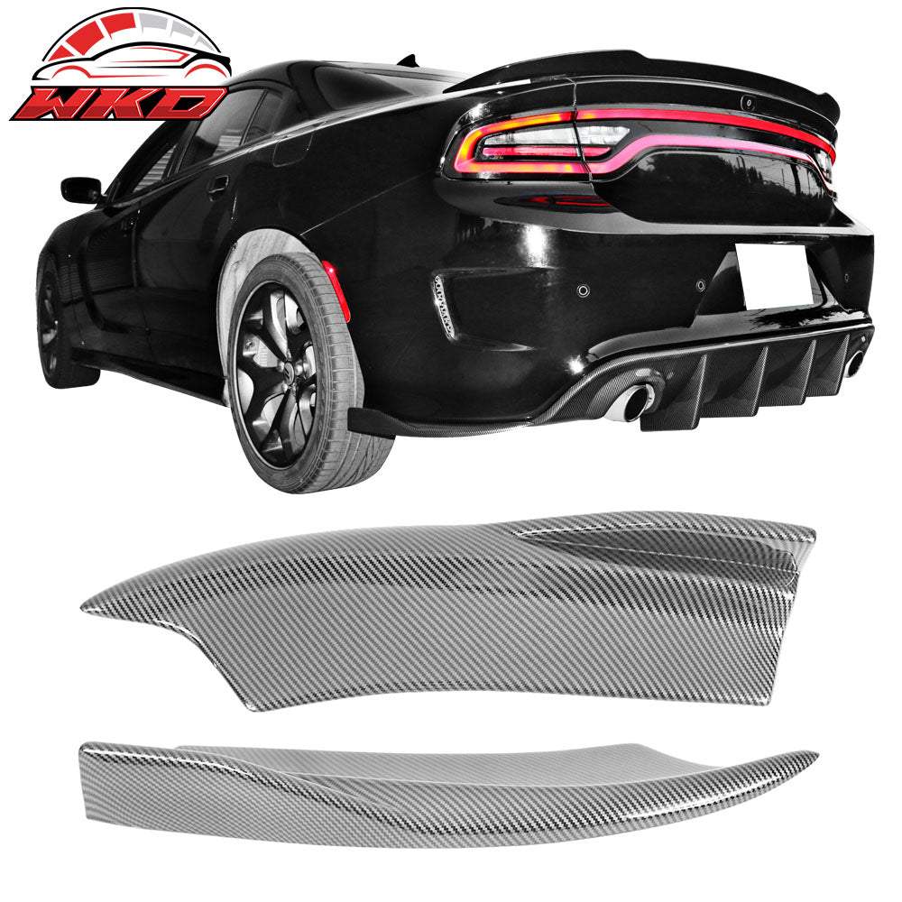 Fits 15-23 Dodge Charger V2 Style Rear Bumper Lip Side Apron Carbon Fiber Print