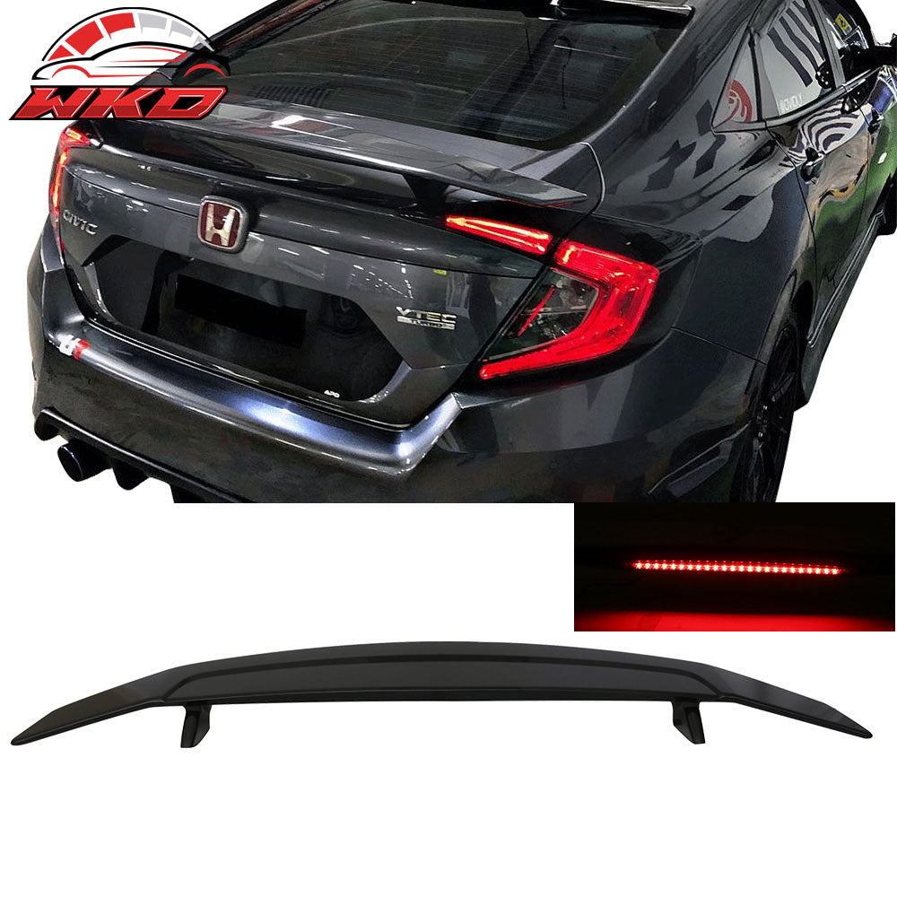Fits 16-21 Honda Civic Sedan LED 3RD Brake Light Trunk Spoiler Gloss Black ABS