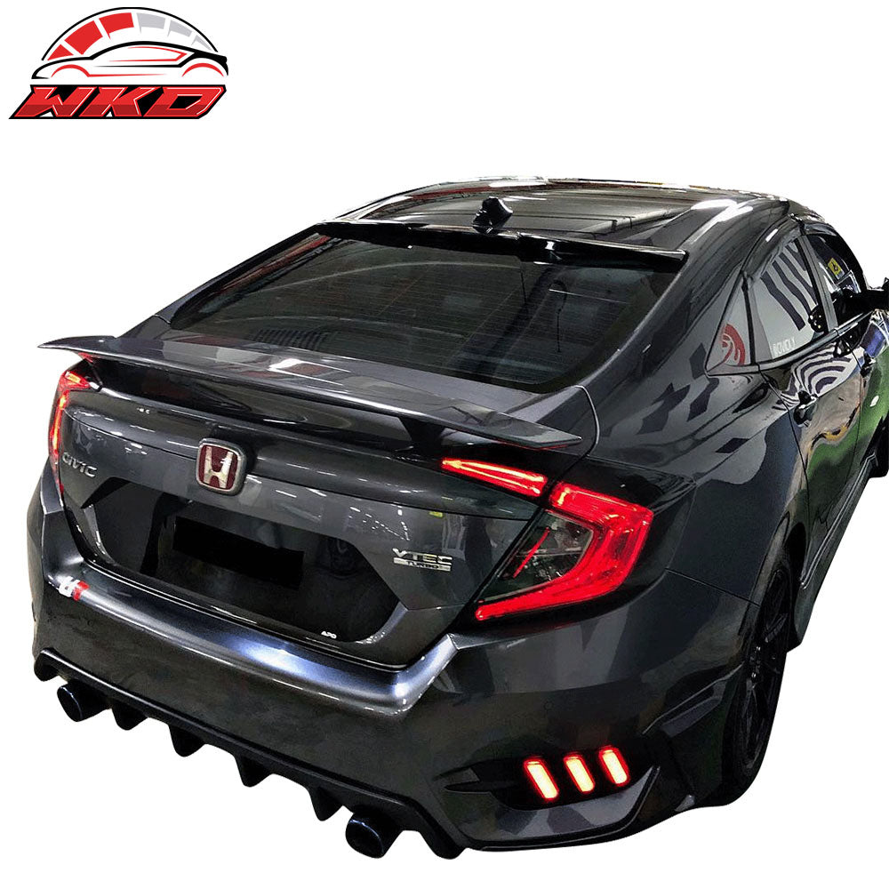 Fits 16-21 Honda Civic Sedan LED 3RD Brake Light Trunk Spoiler Gloss Black ABS