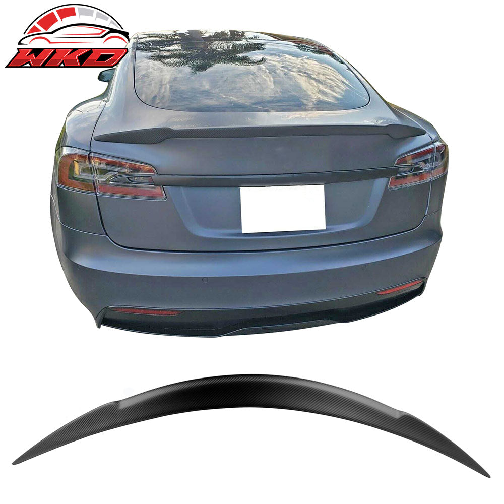 Fits 12-25 Tesla Model S V Style Rear Trunk Spoiler Wing Lip Matte Carbon Fiber