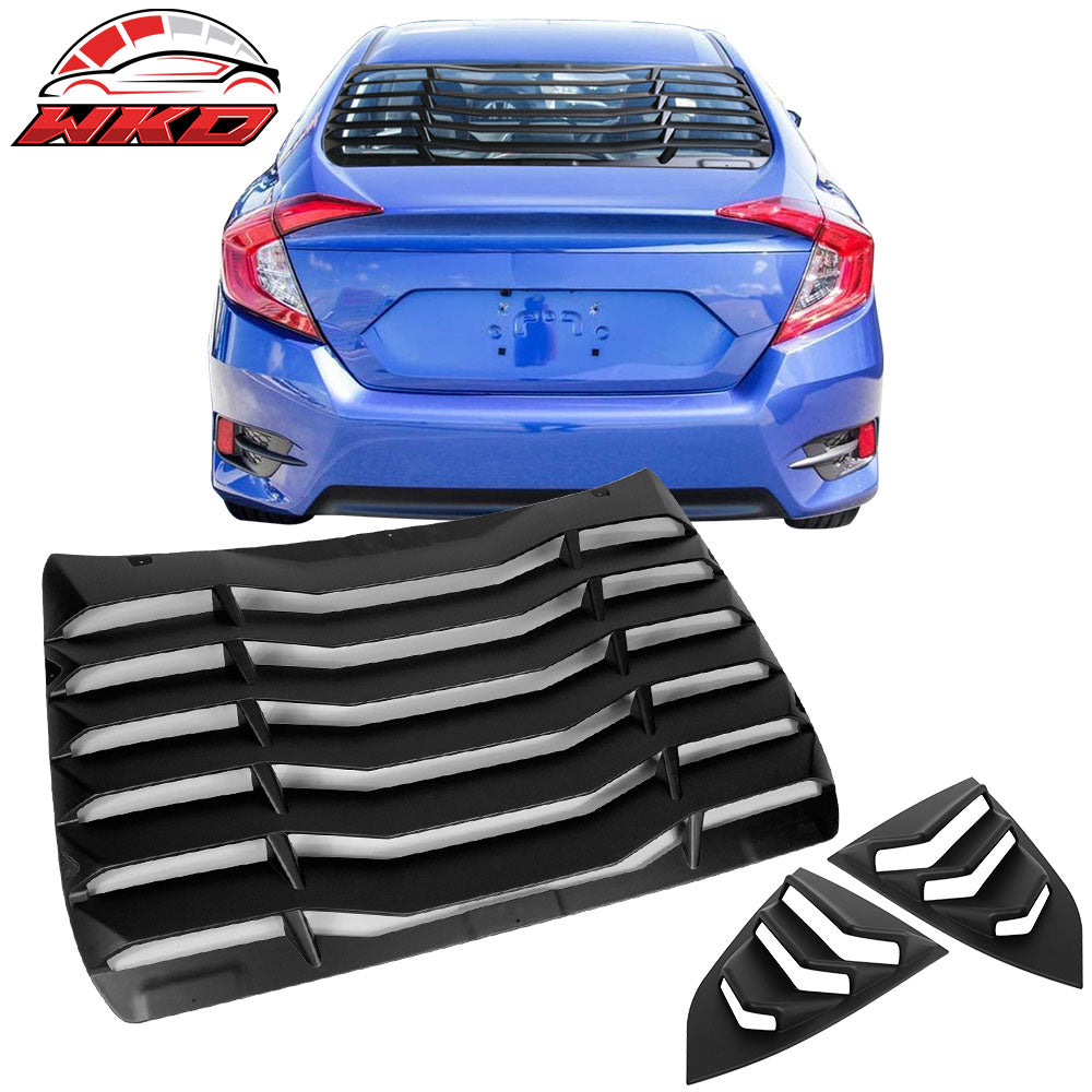Fits 16-21 Honda Civic Sedan IKON Style Rear Window Louver w/ Side Quarter Scoop