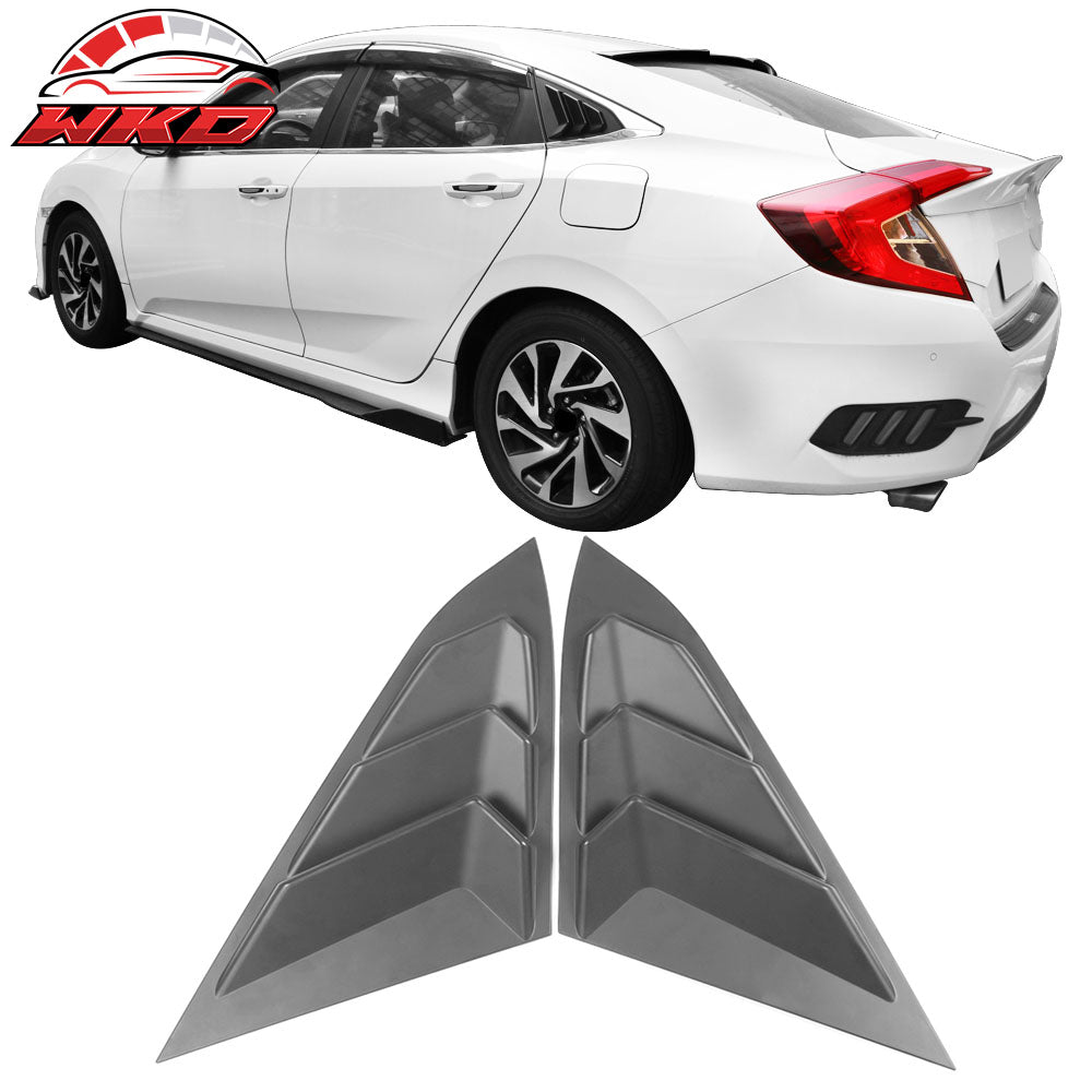 Fits 16-21 Honda Civic 4-Door Rear + Side Window Louvers Sun Shade Cover ABS