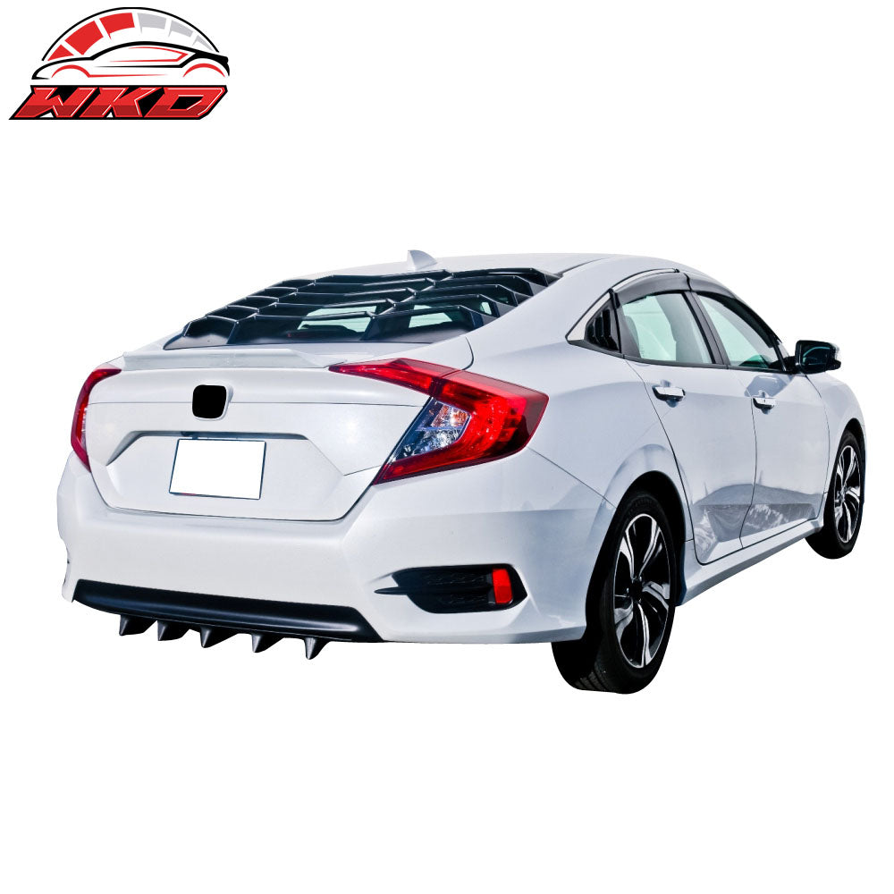 Fits 16-21 Honda Civic Sedan 4Dr Rear + Side Window Louvers Sun Shade Cover ABS