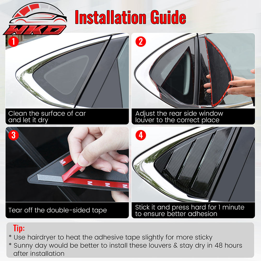 Fits 22-26 Honda Civic 11th Gen Sedan 4DR PC Rear Side Window Louver Scoops 2PCS