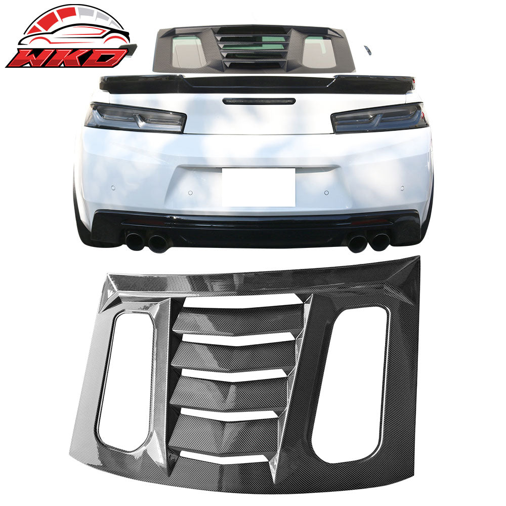 Fits 16-24 Chevy Camaro V2 Rear Window Louver Sun Shade Vent Carbon Fiber Print