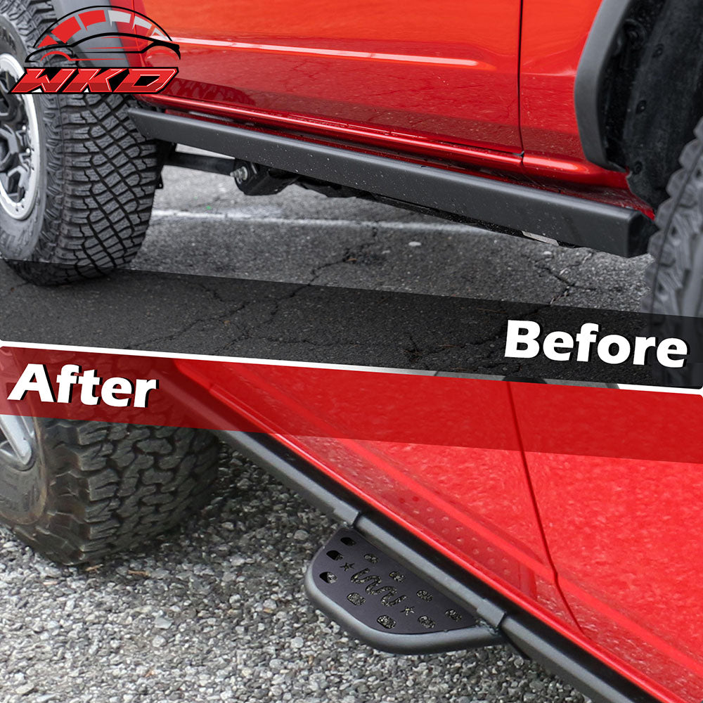 Fits 21-25 Ford Bronco 2/4 Door Rock Rail Side Steps Tungsten Steel Black Pair