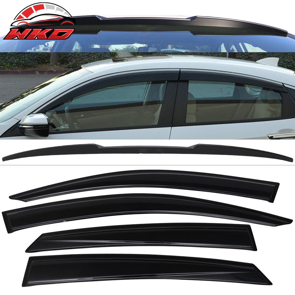 Fits 16-21 Civic X 10th Gen Sedan IKON Roof Spoiler OE Style Window Visor ABS