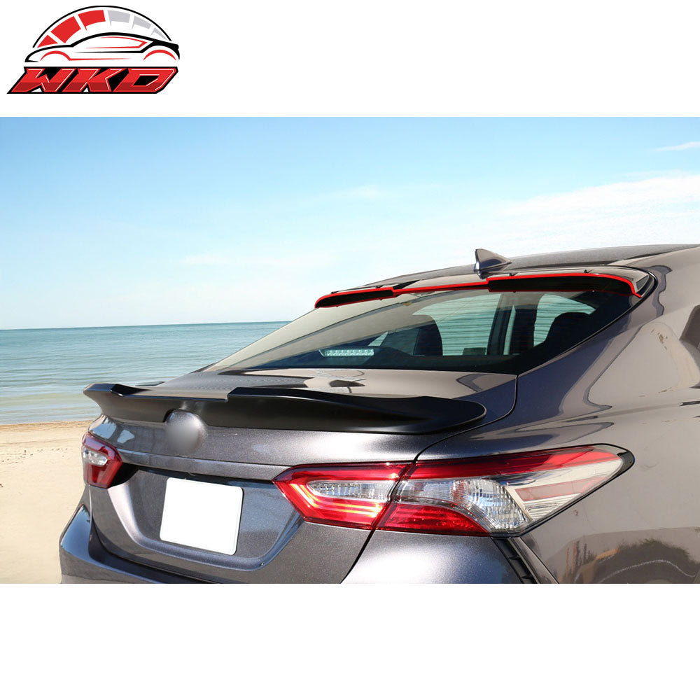 Fits 18-26 Toyota Camry V2 Roof Spoiler Rear Window Wing Gloss Black w/ Red Edge