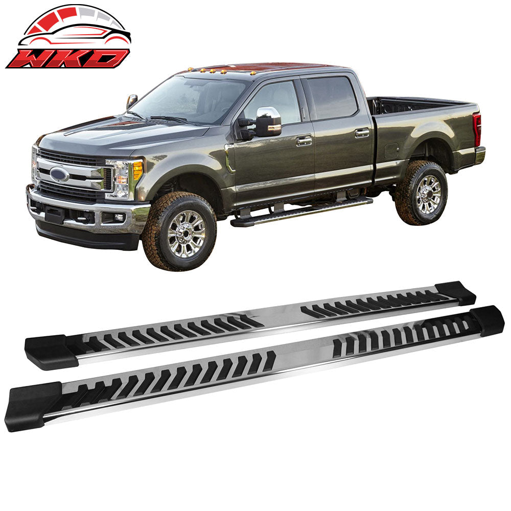 Fits 17-25 Ford F250 F350 Superduty Crew Cab 6" Running Board V Style Silver Bar